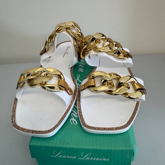 lauren larraine chan white and gold sandals womens 10 - Picture 4 of 6